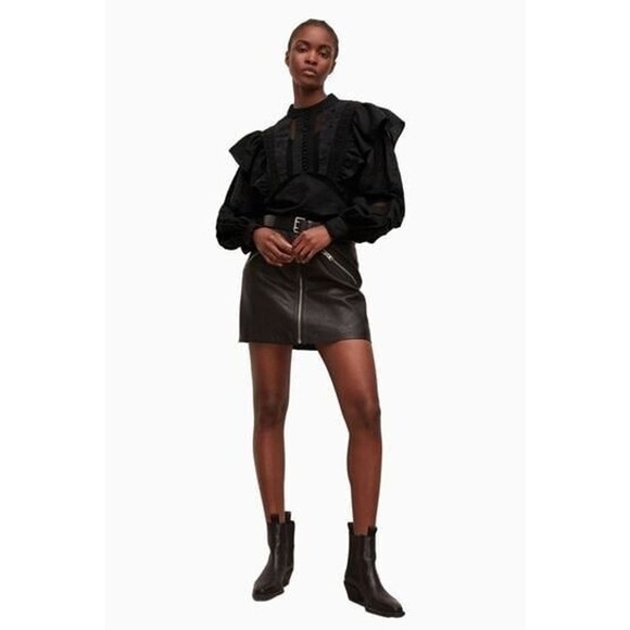 AllSaints Black Prim Broderie Eyelet Ruffled Bubble Sleeves Top Size 4 - Picture 6 of 15